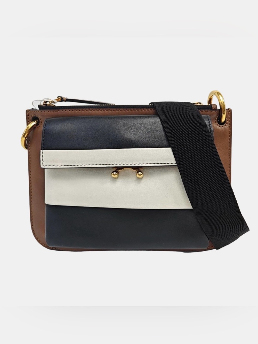 Marni Tricolor Leather Messenger Bag in Brown, Black & Cream